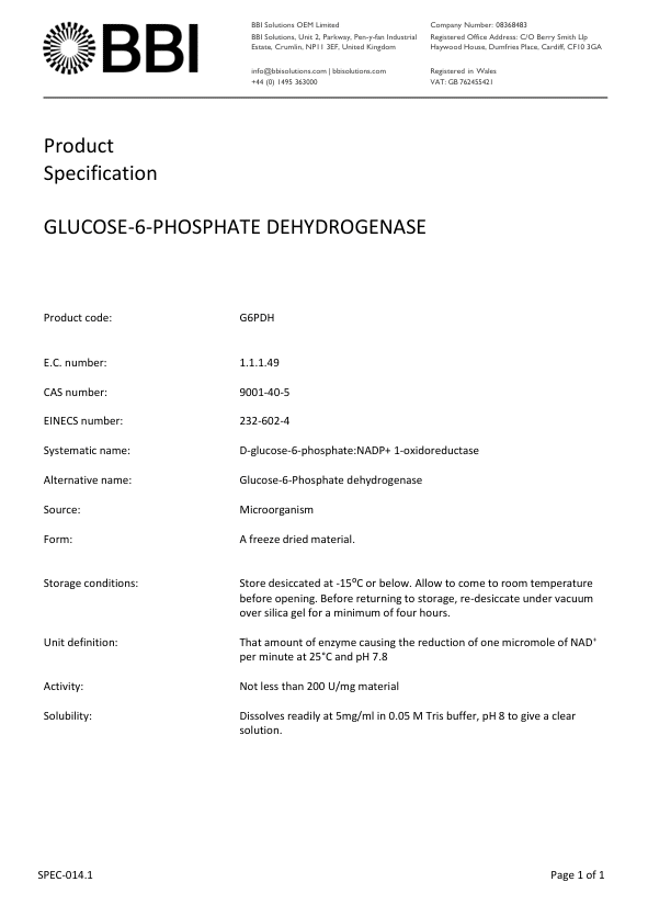 G6PDH Product Specification